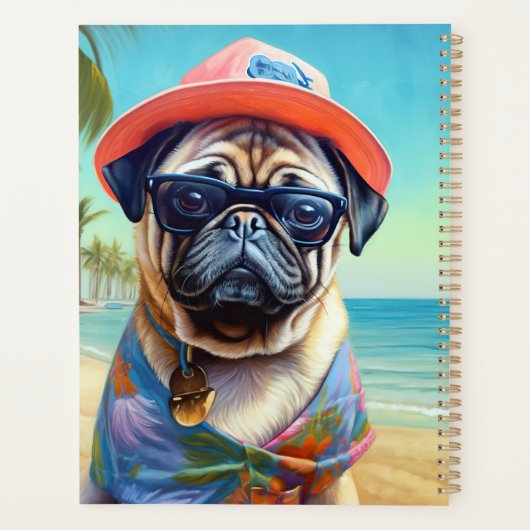 Pug on Beach, zomercadeau voor hondenliefhebber Planner (Achterkant)