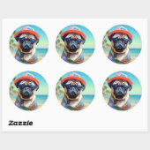 Pug on Beach, zomercadeau voor hondenliefhebber Ronde Sticker (Vel)