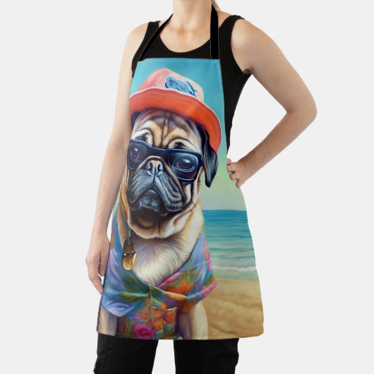 Pug on Beach, zomercadeau voor hondenliefhebber Schort (Insitu)