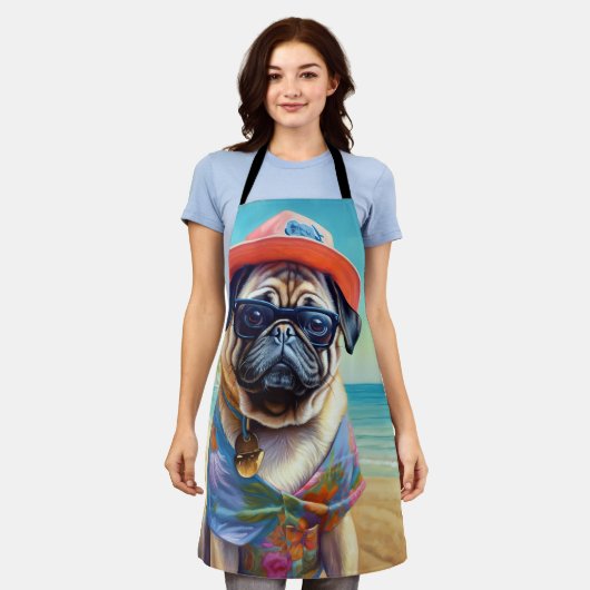 Pug on Beach, zomercadeau voor hondenliefhebber Schort (Gedragen)