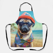 Pug on Beach, zomercadeau voor hondenliefhebber Schort (Voorkant)