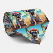 Pug on Beach, zomercadeau voor hondenliefhebber Stropdas (Opgerold)