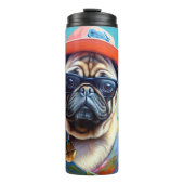Pug on Beach, zomercadeau voor hondenliefhebber Thermosbeker (Voorkant)