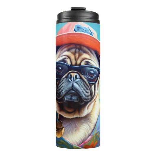 Pug on Beach, zomercadeau voor hondenliefhebber Thermosbeker (Voorkant)