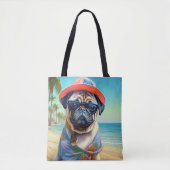 Pug on Beach, zomercadeau voor hondenliefhebber Tote Bag (Voorkant)