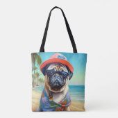 Pug on Beach, zomercadeau voor hondenliefhebber Tote Bag (Achterkant)