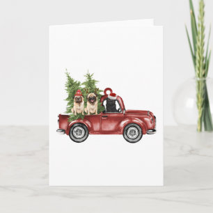 Pug op auto kerstornament Funny Kerstboom Kaart