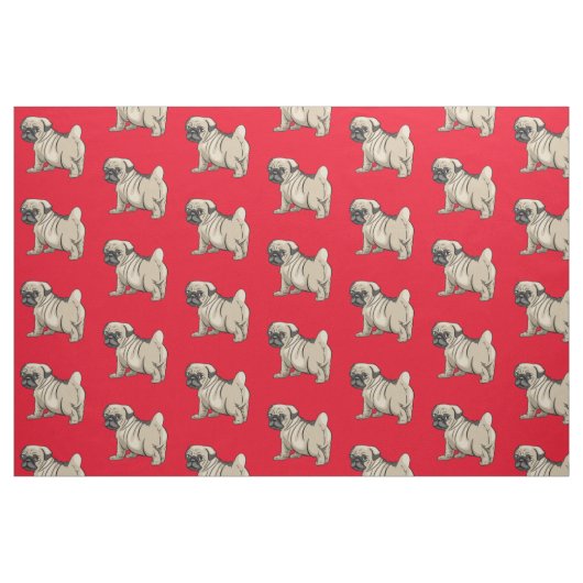 Pug op Bright rode achtergrond Stof (Fat Quarter)
