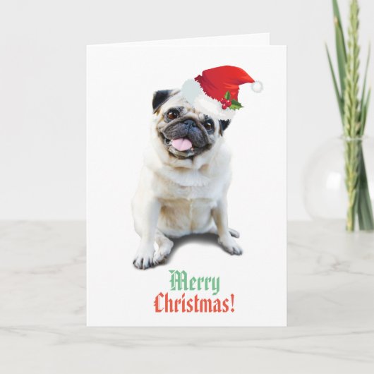 Pug op de prettige kerst!kaartje feestdagen kaart (Voorkant)