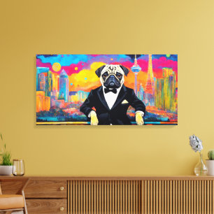 PUG OP DE STAD 5 CANVAS AFDRUK