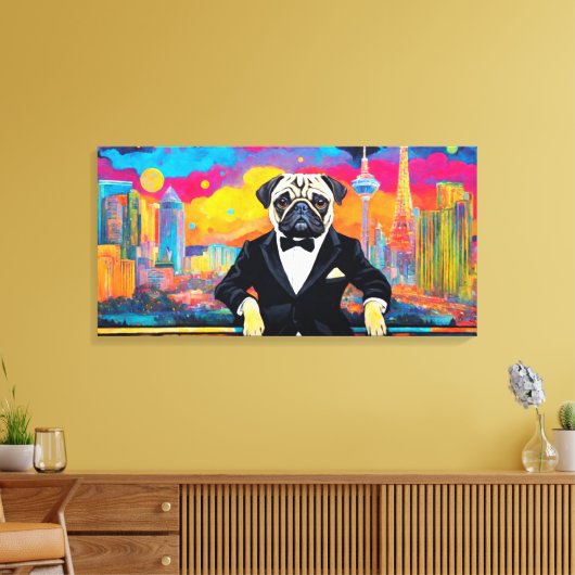 PUG OP DE STAD 5 CANVAS AFDRUK (Insitu (Woonkamer))