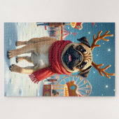Pug op de Winter Fairgrounds Kerstschilderij Legpuzzel (Horizontaal)