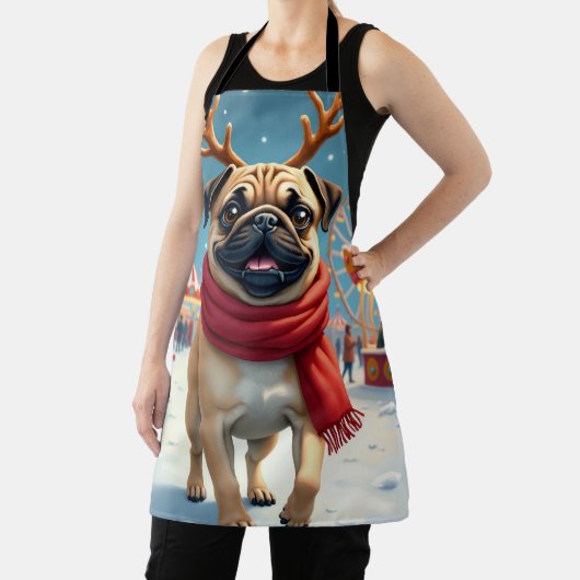 Pug op de Winter Kermis Christmas Schilderij Schort (Insitu)