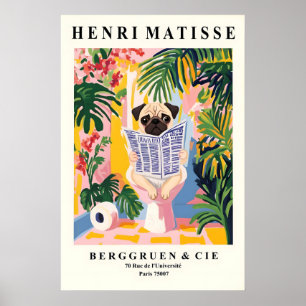 Pug op een Toilet Print - Matisse Stijl Badkamer