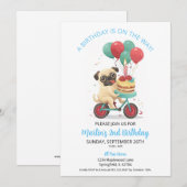 Pug op fiets met taart 2e verjaardagsfeest kaart (Voorkant / Achterkant)