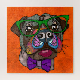 Pug op zonneslelijk gezicht Jigzaag Puzzle Legpuzzel