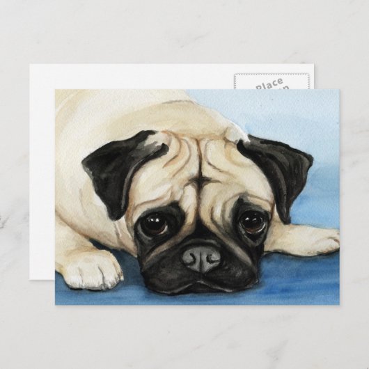 Pug Original Dog Art Briefkaart (Voorkant / Achterkant)