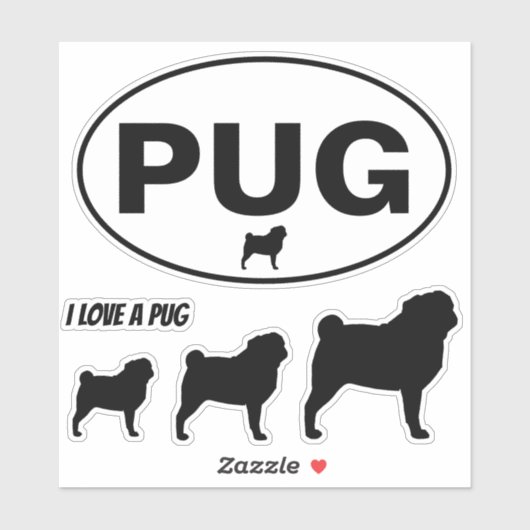 PUG Ovale Sticker en Silhouetten Vinyl Sticker Set (Vel)
