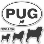 PUG Ovale Sticker en Silhouetten Vinyl Sticker Set (Voorkant)