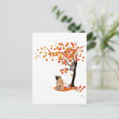 Pug Owl and Herfst Tree Pug Owner Funny Pug Autumn Briefkaart (Staand voorkant)