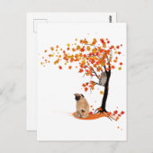 Pug Owl and Herfst Tree Pug Owner Funny Pug Autumn Briefkaart (Voorkant / Achterkant)