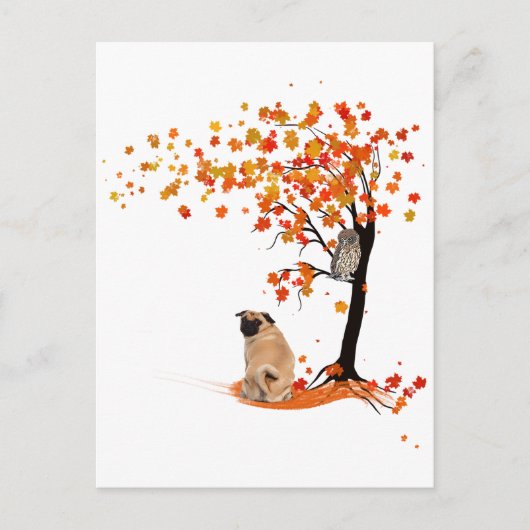 Pug Owl and Herfst Tree Pug Owner Funny Pug Autumn Briefkaart (Voorkant)