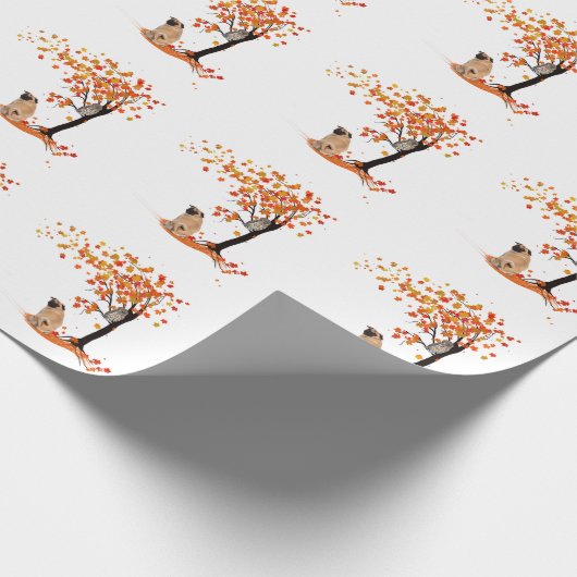 Pug Owl and Herfst Tree Pug Owner Funny Pug Autumn Cadeaupapier (Hoek)