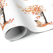 Pug Owl and Herfst Tree Pug Owner Funny Pug Autumn Cadeaupapier (Rol Hoek)