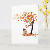 Pug Owl and Herfst Tree Pug Owner Funny Pug Autumn Kaart (Gele Bloem)
