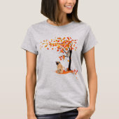 Pug Owl and Herfst Tree Pug Owner Funny Pug Autumn T-shirt (Voorkant)