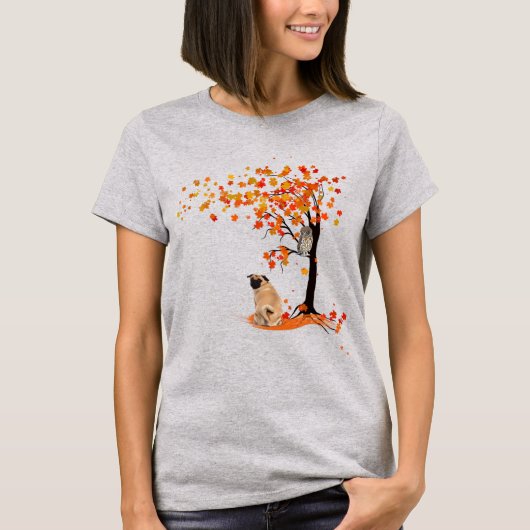 Pug Owl and Herfst Tree Pug Owner Funny Pug Autumn T-shirt (Voorkant)