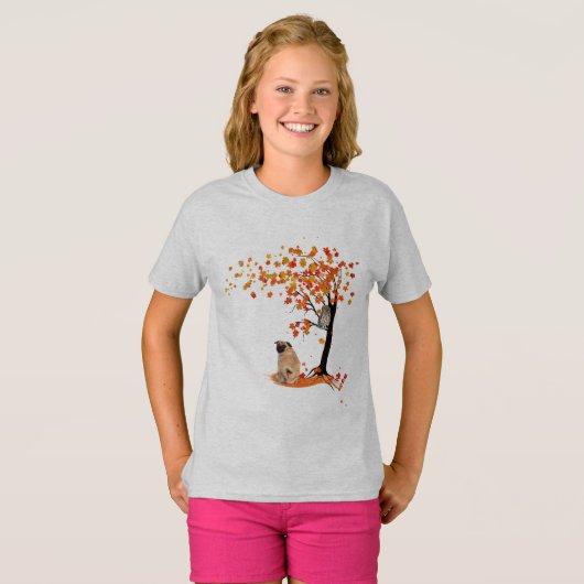 Pug Owl and Herfst Tree Pug Owner Funny Pug Autumn T-shirt (Voorkant volledig)
