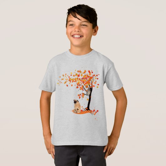 Pug Owl and Herfst Tree Pug Owner Funny Pug Autumn T-shirt (Voorkant volledig)