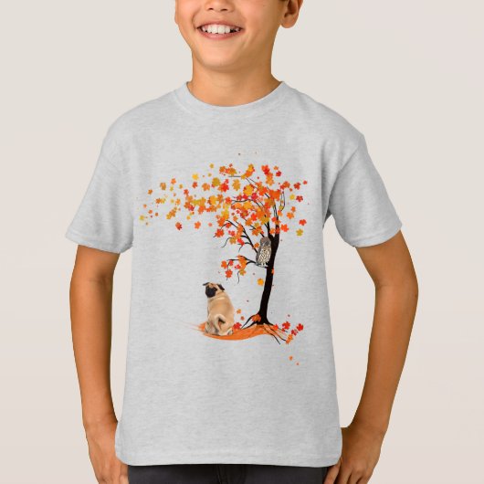 Pug Owl and Herfst Tree Pug Owner Funny Pug Autumn T-shirt (Voorkant)