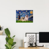 Pug Paar (vaal) - De sterrennacht Poster (Thuiskantoor)