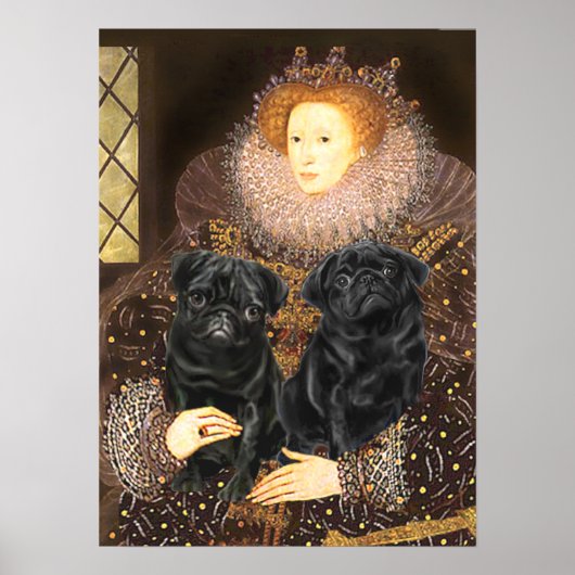 Pug Paar (zwart) - Koningin Poster (Voorkant)