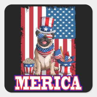 Pug Pap Mam 4th van Juli Amerikaanse Vlag Amerika Vierkante Sticker