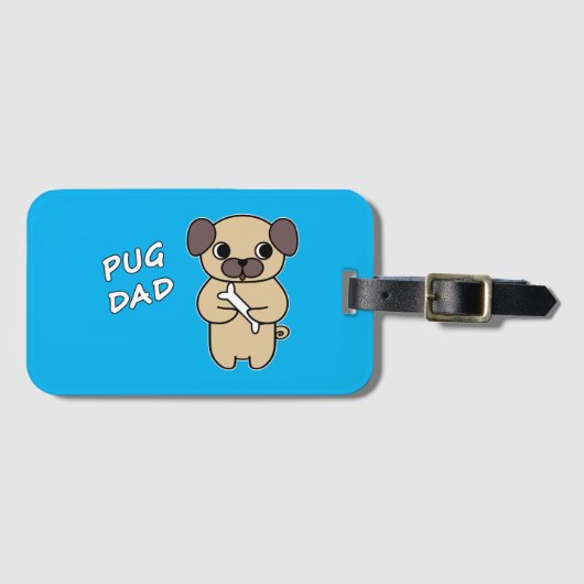 PUG PAPA - Hemelblauw Bagagelabel (Voorkant (horizontaal))