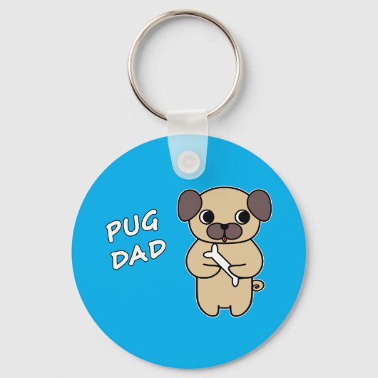 PUG PAPA - Hemelblauw Sleutelhanger (Voorkant)