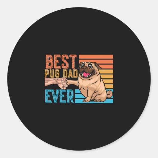 Pug Papa Ooit Vaderdag Papa Pug Ronde Sticker (Voorkant)