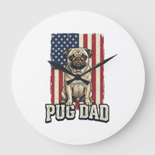 Pug Papa Patriotisch Vintage Gravure Hond Shirt On Grote Klok