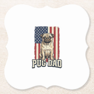 Pug Papa Patriottisch Vintage Gravure Hond Shirt D Kartonnen Onderzetters