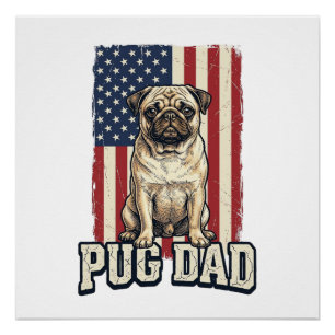 Pug Papa Patriottisch Vintage Gravure Hond Shirt D Perfect Poster