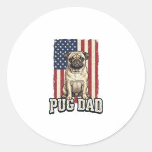 Pug Papa Patriottisch Vintage Gravure Hond Shirt D Ronde Sticker