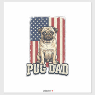 Pug Papa Patriottisch Vintage Gravure Hond Shirt D Sticker