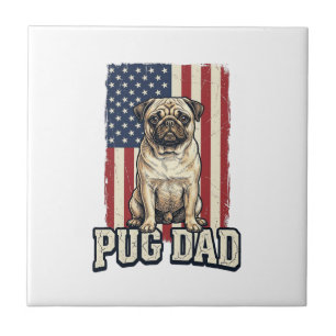 Pug Papa Patriottisch Vintage Gravure Hond Shirt D Tegeltje
