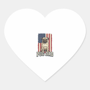 Pug Papa Patriottisch Vintage Gravure Hond Shirt O Hart Sticker
