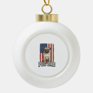 Pug Papa Patriottische Vintage Gravure Hond Shirt  Keramische Bal Ornament