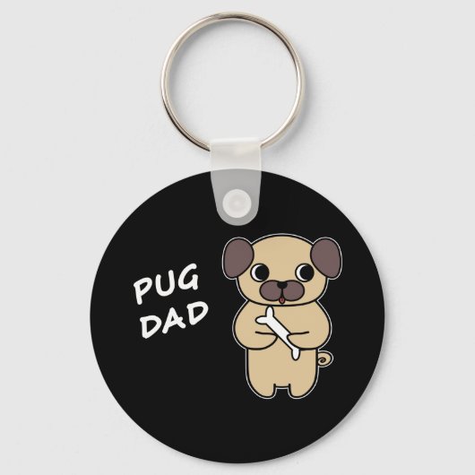 PUG PAPA - Zwart Sleutelhanger (Voorkant)