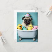 Pug Paradijs: Een Schoonheid in Bad Kaart (Voorkant / Achterkant in situ)